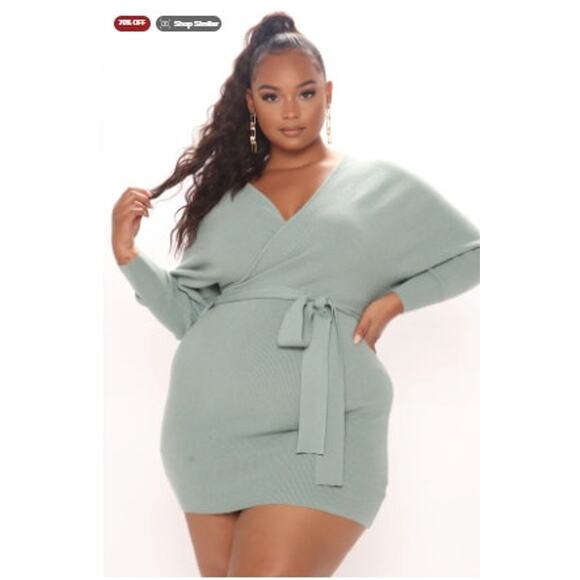 New NWT Plus Size Annabelle Sweater Mini Dress - Sage Size 3X Fashion Nova - Picture 1 of 10
